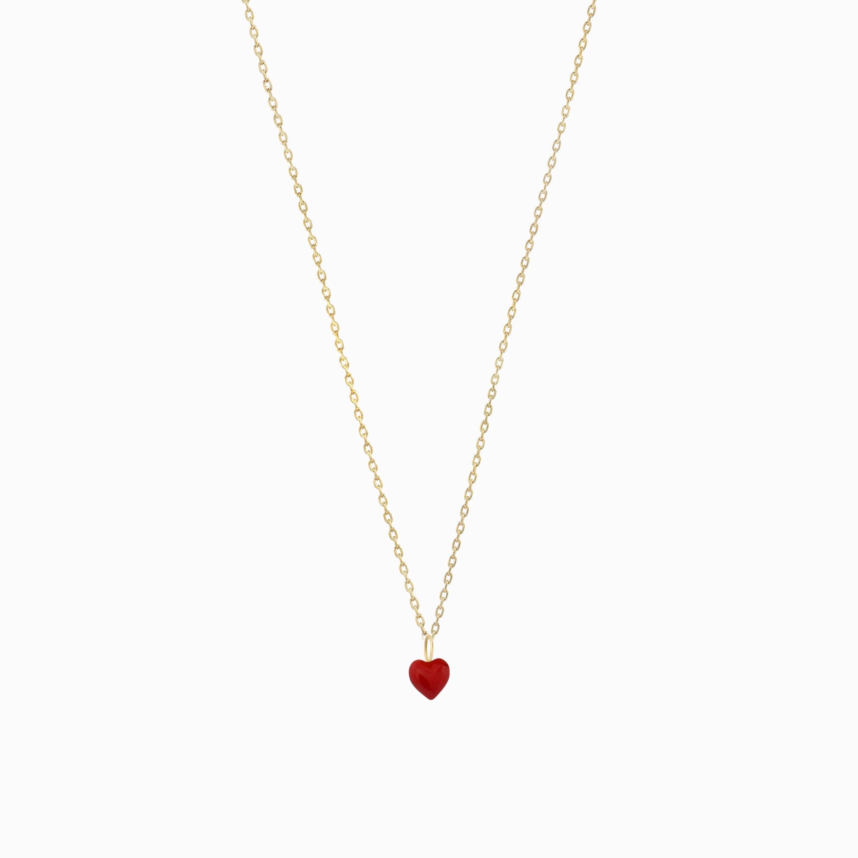 Full Heart Enamel Charm Necklace 14K Solid Gold