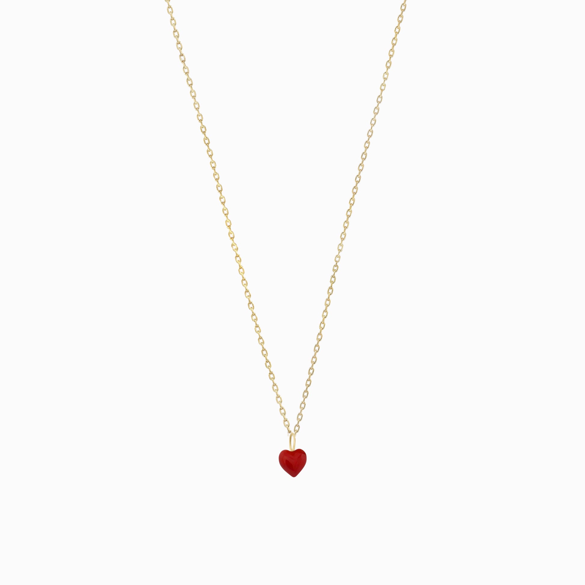 Full Heart Enamel Charm Necklace 14K Gold