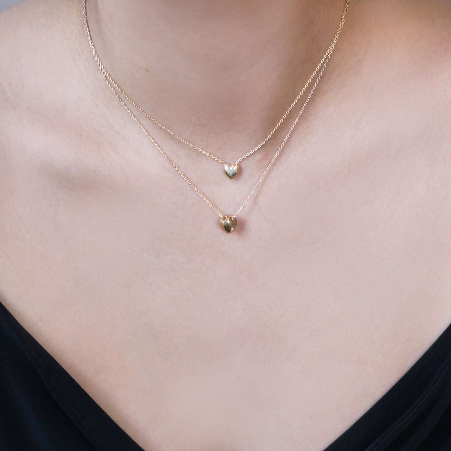 Puffy Heart Red Enamel Solid 14K Gold Necklace