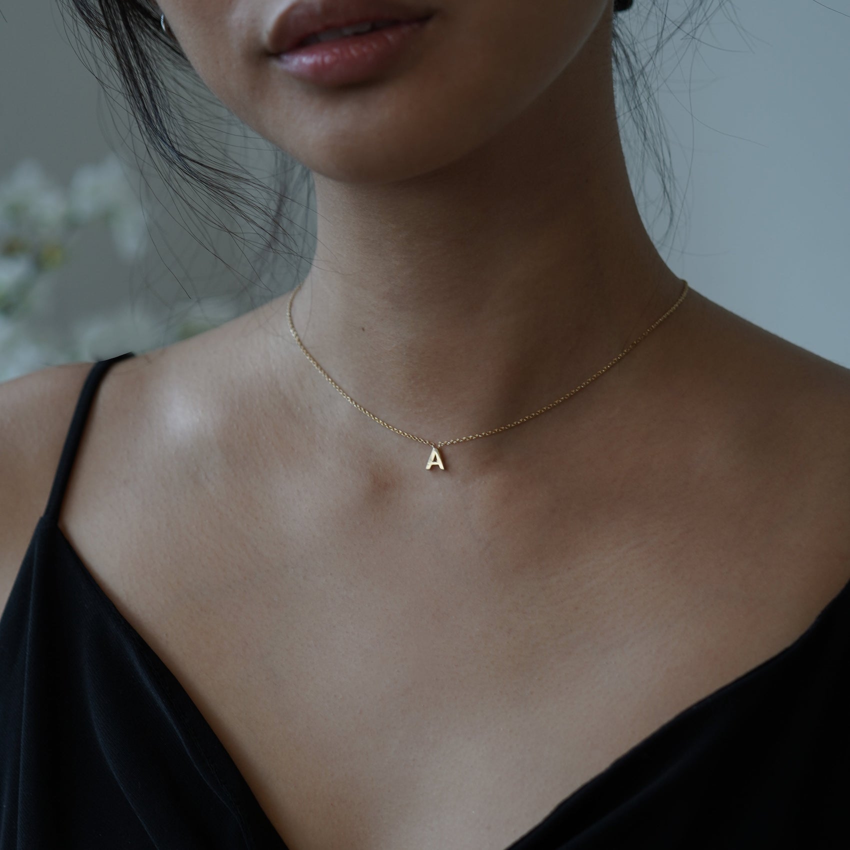 A Initial Letter Necklace 14K Solid Gold