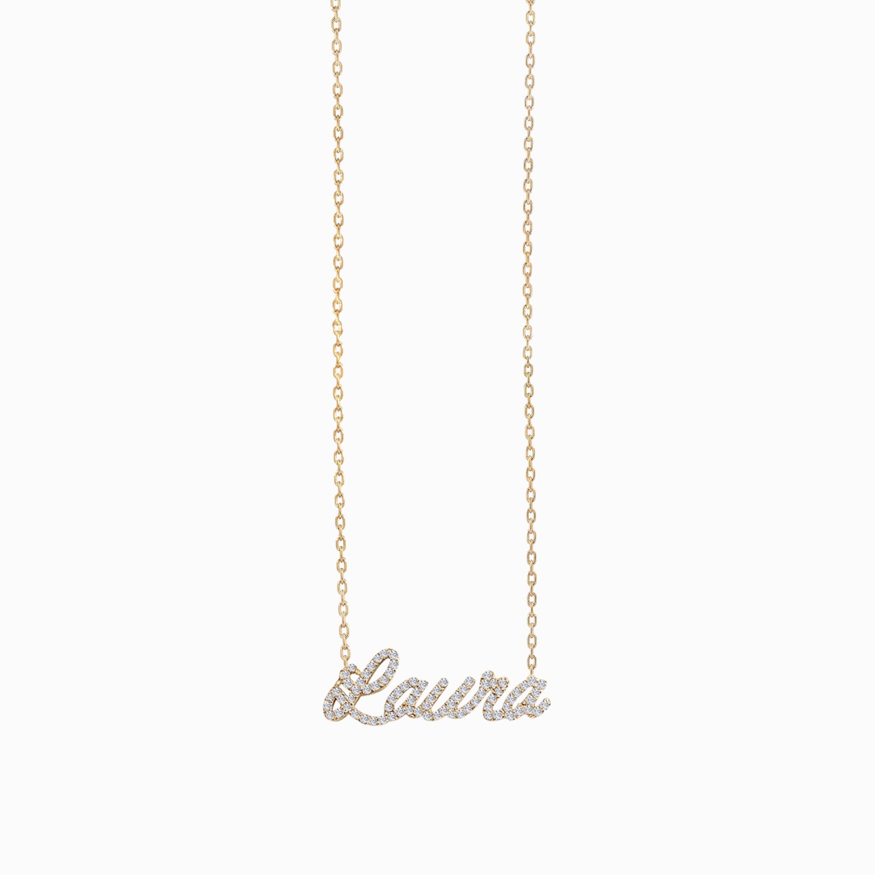 Custom Script Name Necklace Pavé Lab Diamond 14K Solid Gold – Personalized LAURA