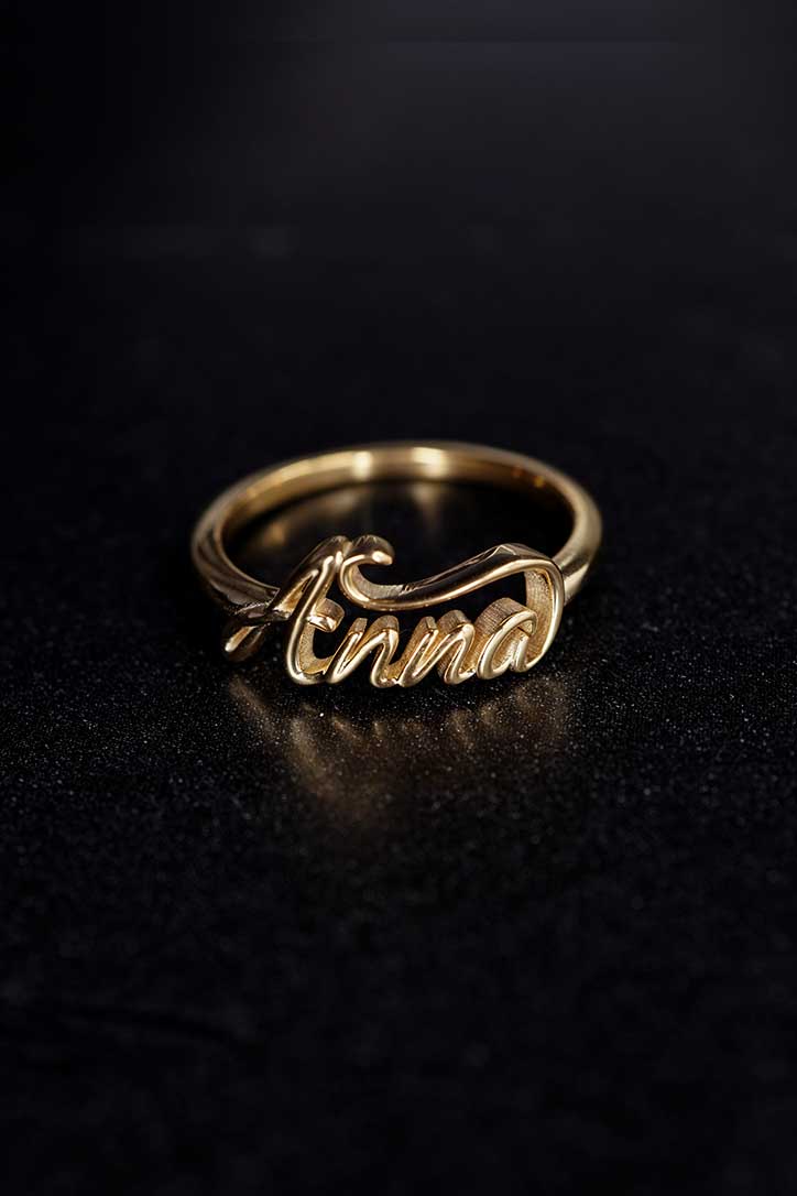 Custom Script Letters Name Ring ANNA 14K Solid Gold – Personalized