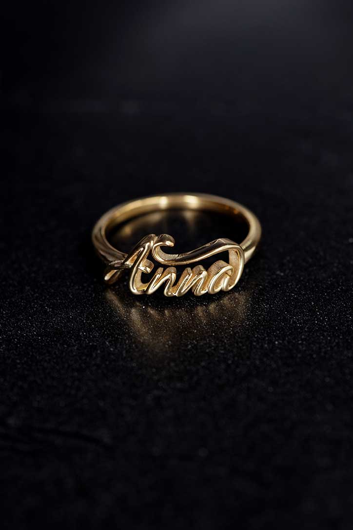 Custom Script Letters Name Ring ANNA 14K Solid Gold – Personalized
