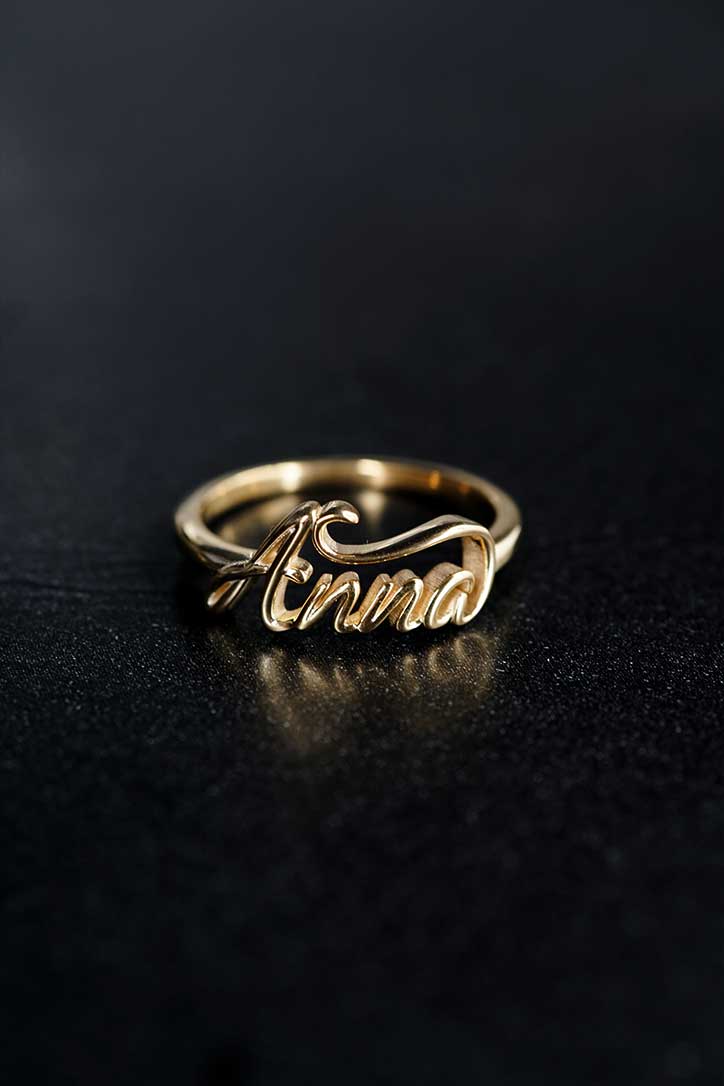 Custom Script Letters Name Ring ANNA 14K Solid Gold – Personalized
