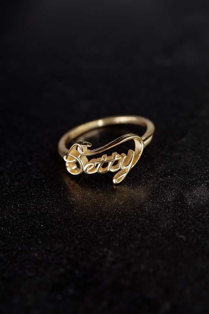 Custom Script Letters Name Ring BETTY 14K Solid Gold – Personalized