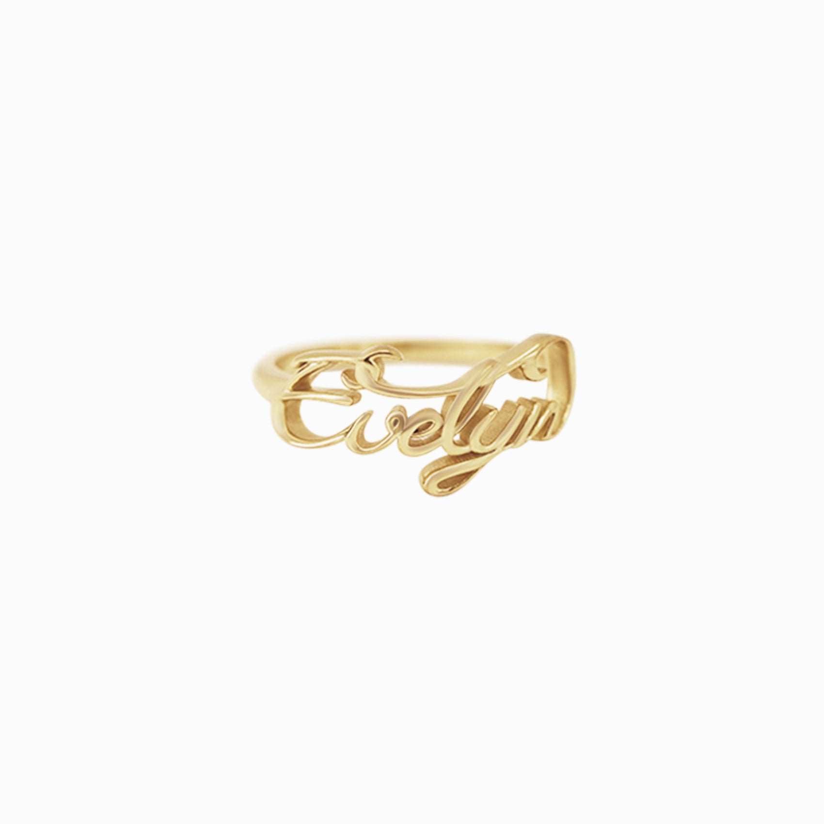 Custom Script Letters Name Ring EVELYN 14K Solid Gold – Personalized
