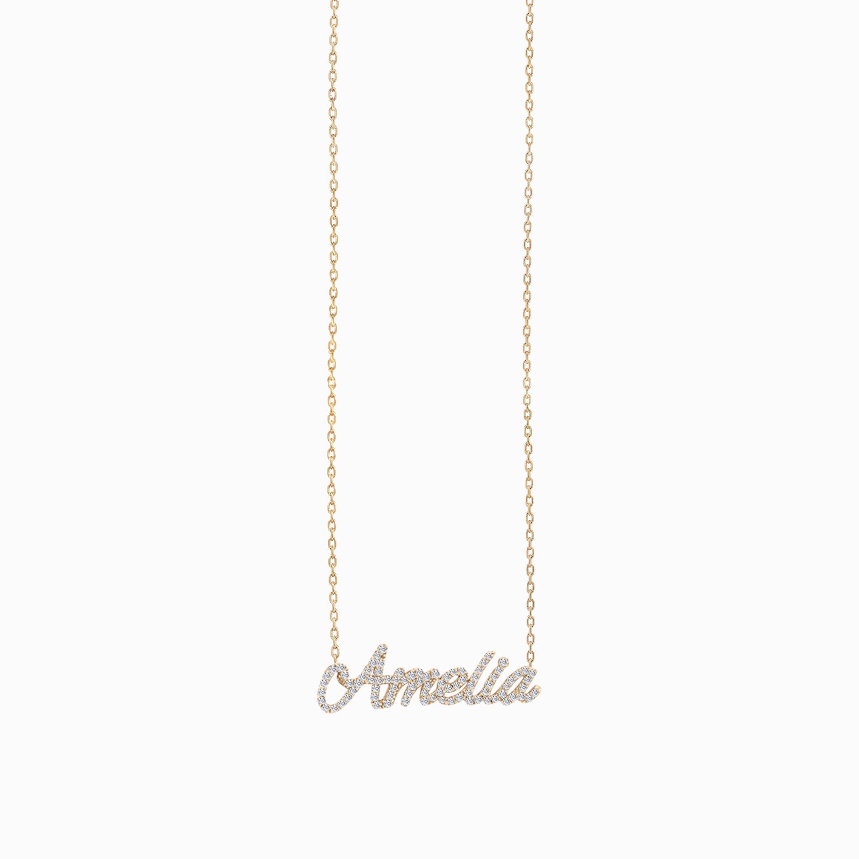 Custom Script Name Necklace Pavé Lab Diamond 14K Solid Gold – Personalized AMERIA