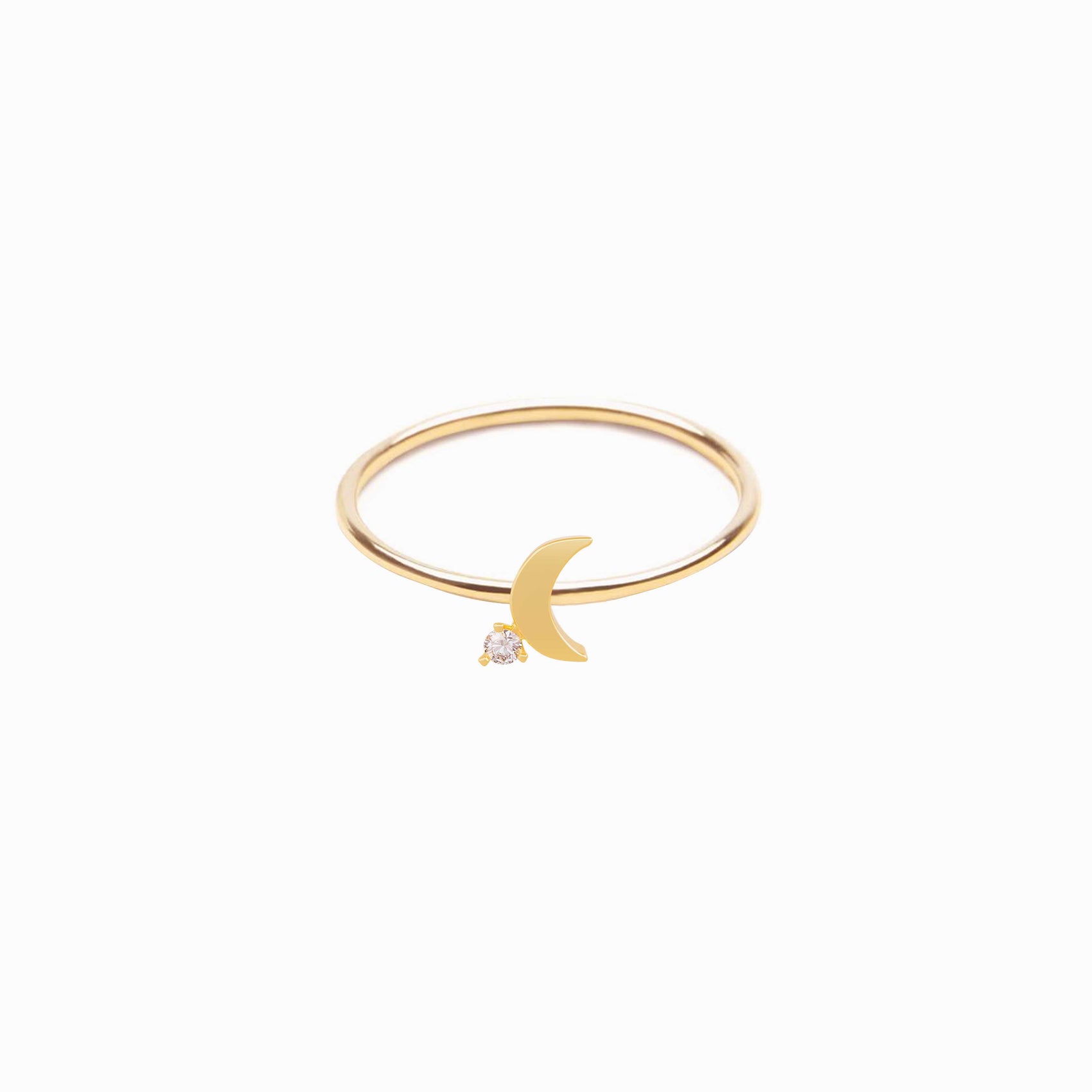 Crescent Moon One Pavé Lab Diamond Ring 14K  Solid Gold