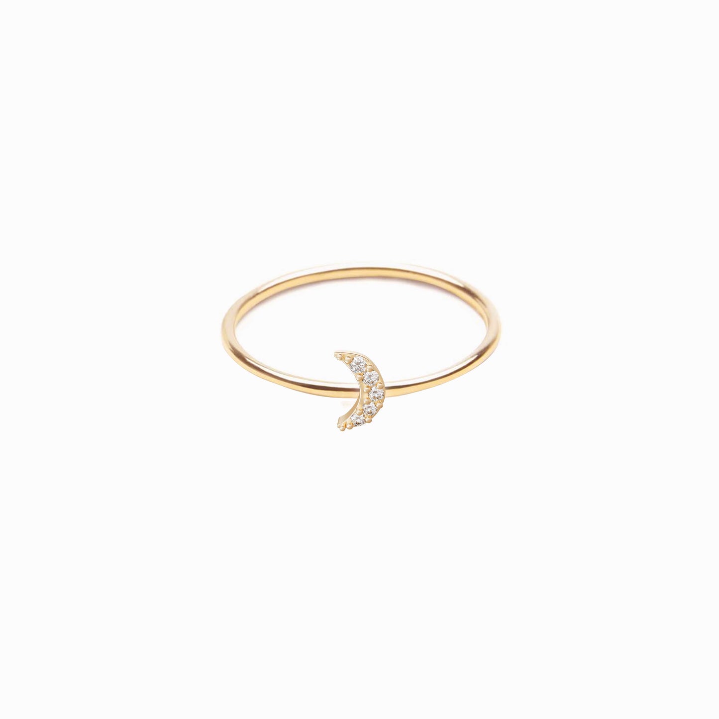 Crescent Moon Line Pavé Diamond Ring 14K Solid Gold