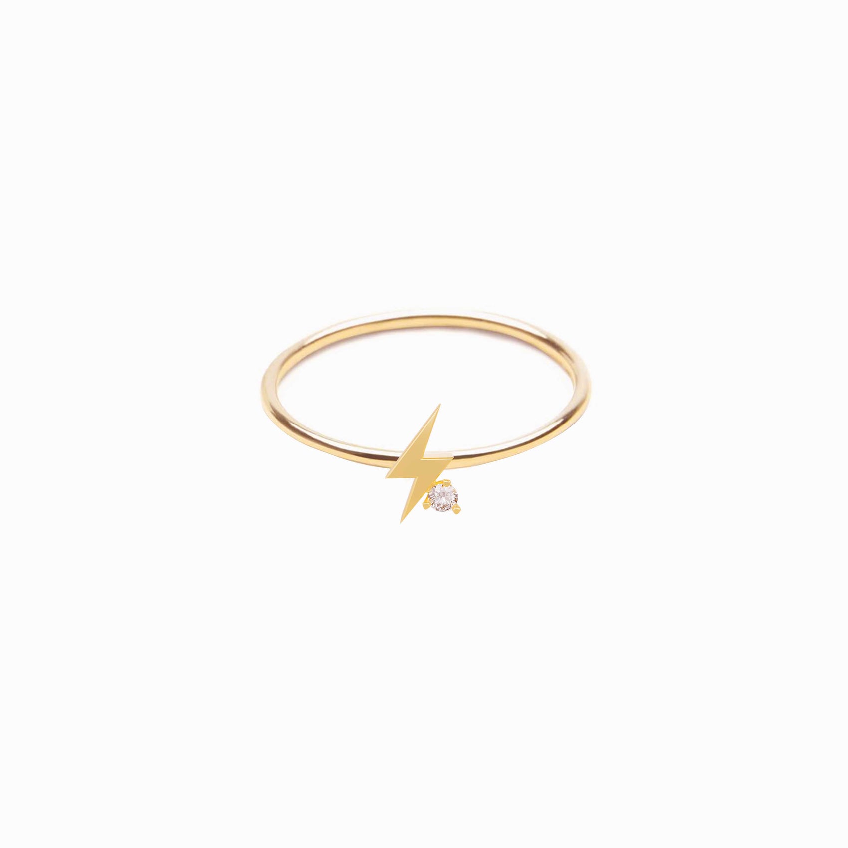 Lightning Bolt One Pavé Lab Diamond Ring 14K Solid Gold