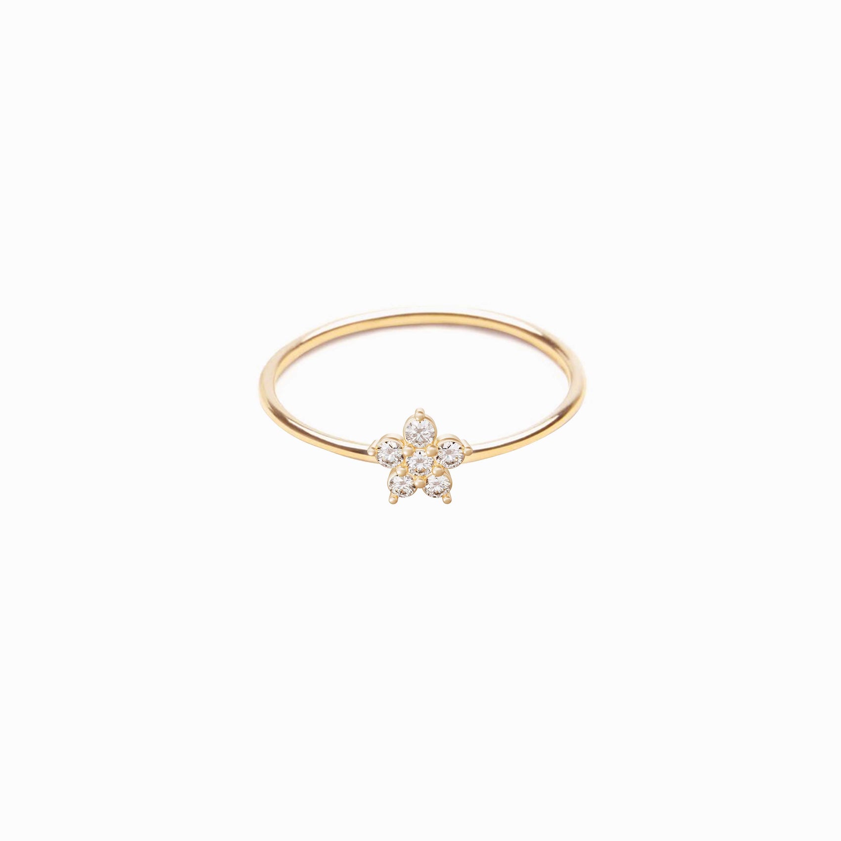 Flower Line Pavé Diamond Ring 14K Solid Gold