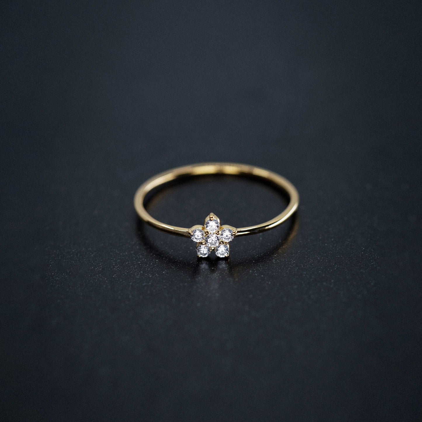 Flower Line Pavé Lab Diamond Ring 14K Solid Gold