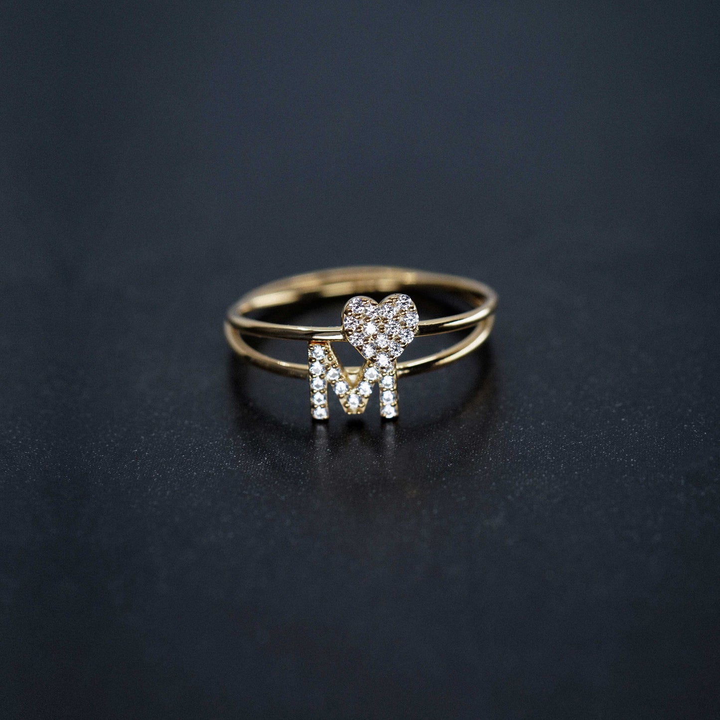 Heart Line Pavé Diamond Ring 14K Solid Gold