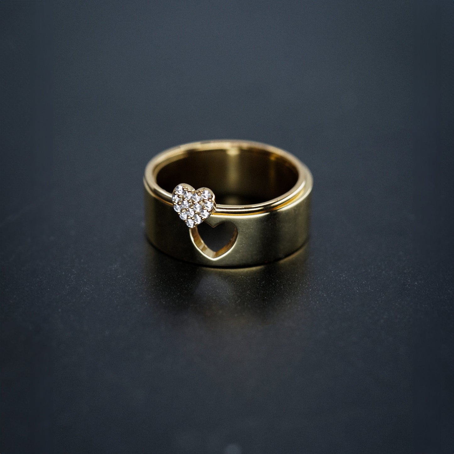Heart Line Pavé Diamond Ring 14K Solid Gold