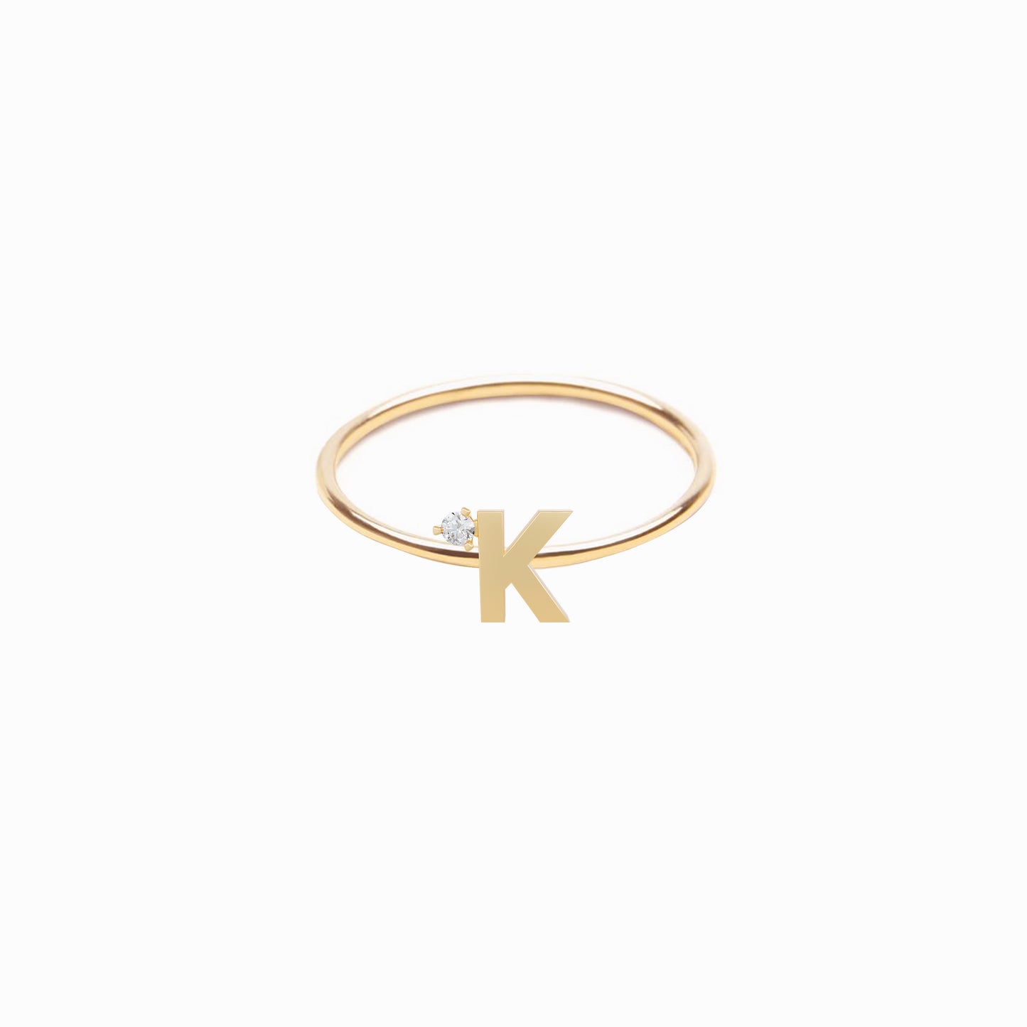 J Line Initial Letter One Pavé Diamond Ring 14K Solid Gold
