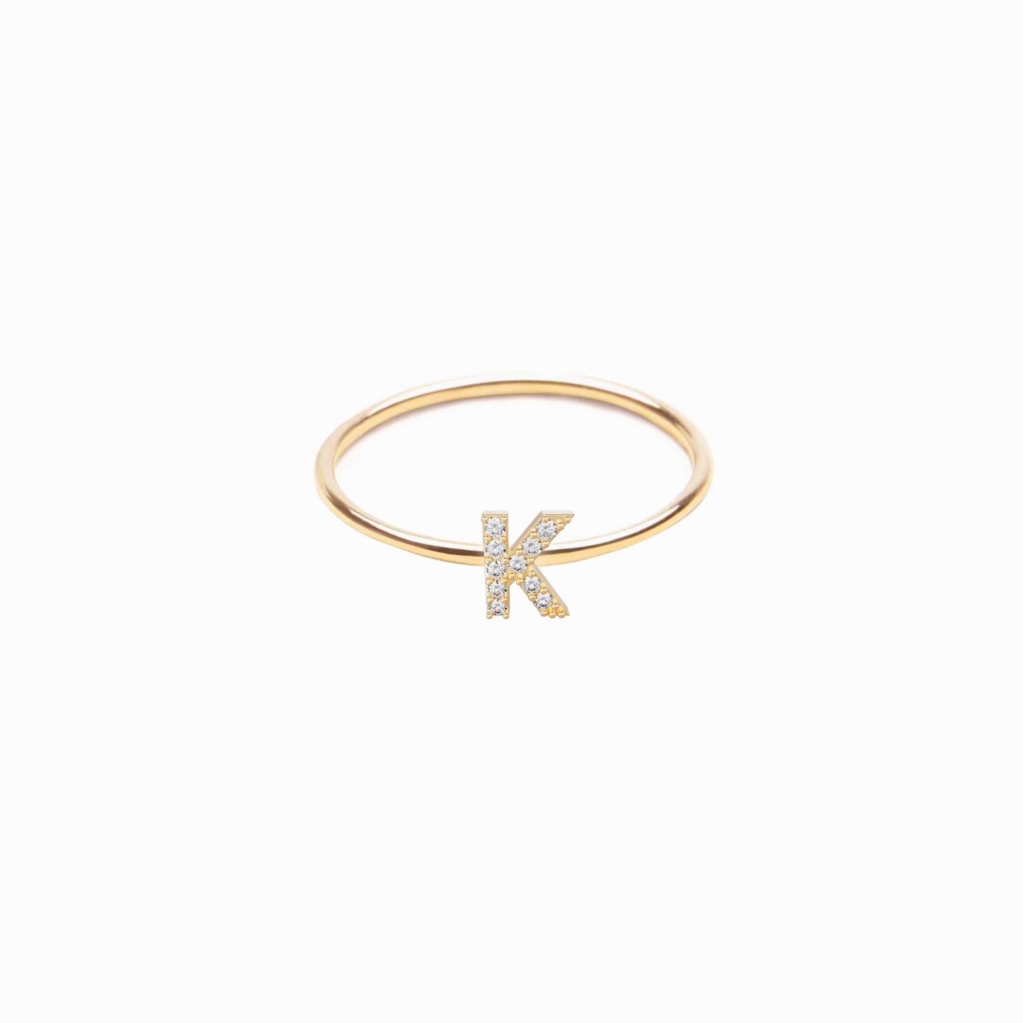 K Line Initial Letter Pavé Lab Diamond Ring 14K  Solid Gold