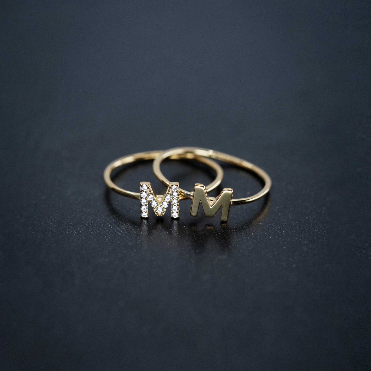 M Line Initial Letter Pavé Diamond Ring 14K Solid Gold