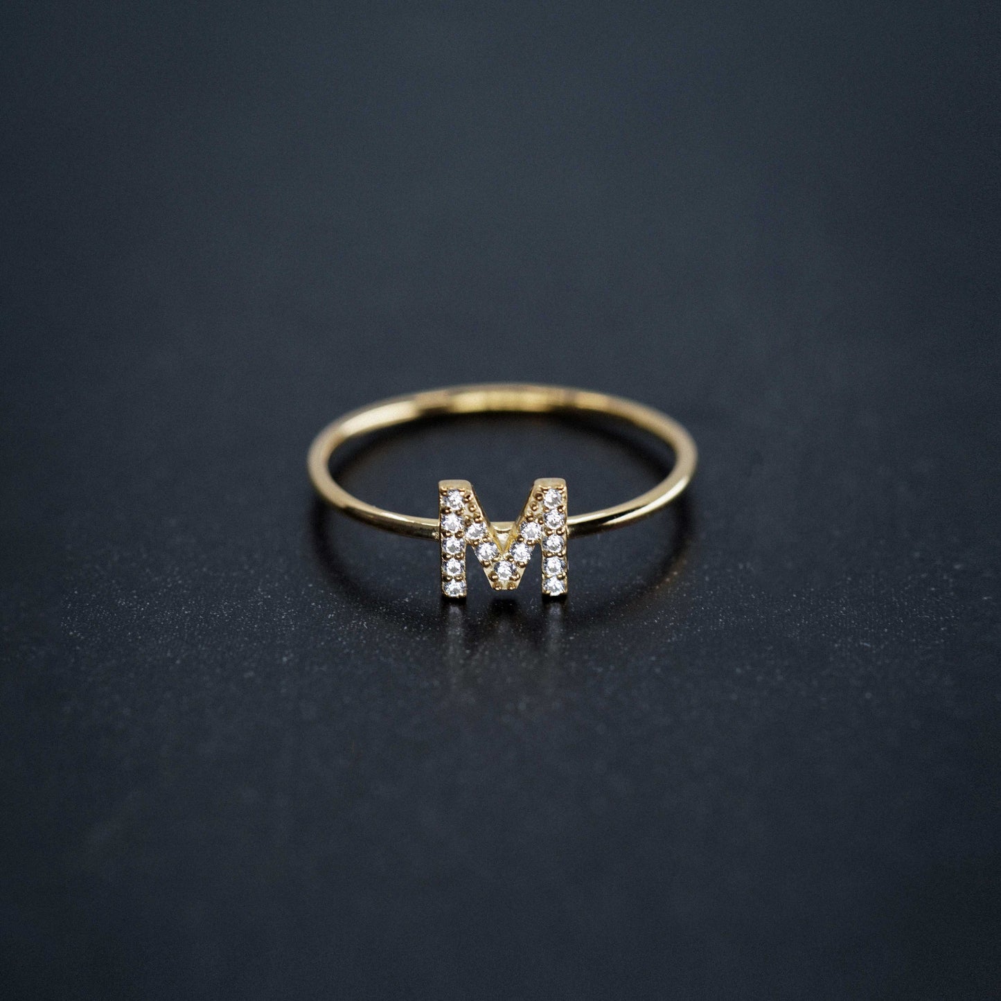M Line Initial Letter Pavé Diamond Ring 14K Solid Gold