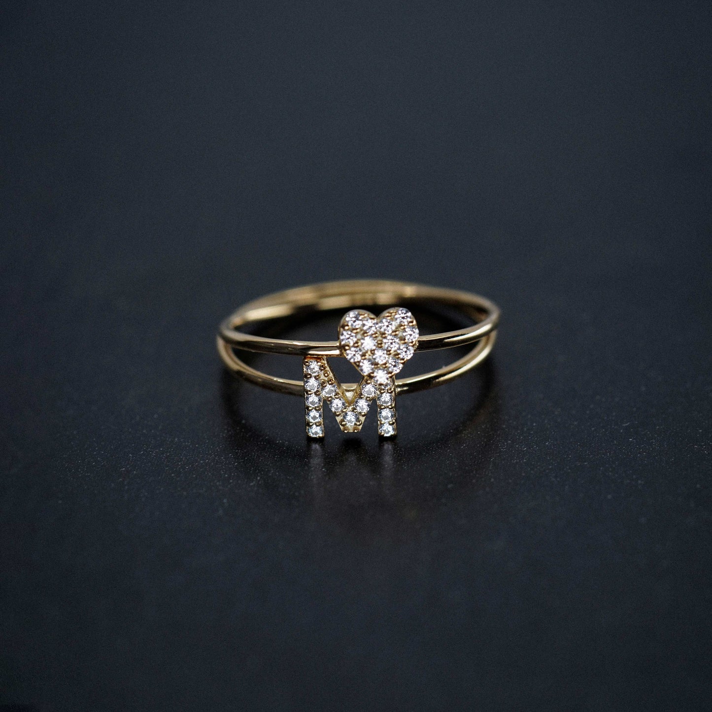 M Line Initial Letter Pavé Diamond Ring 14K Solid Gold