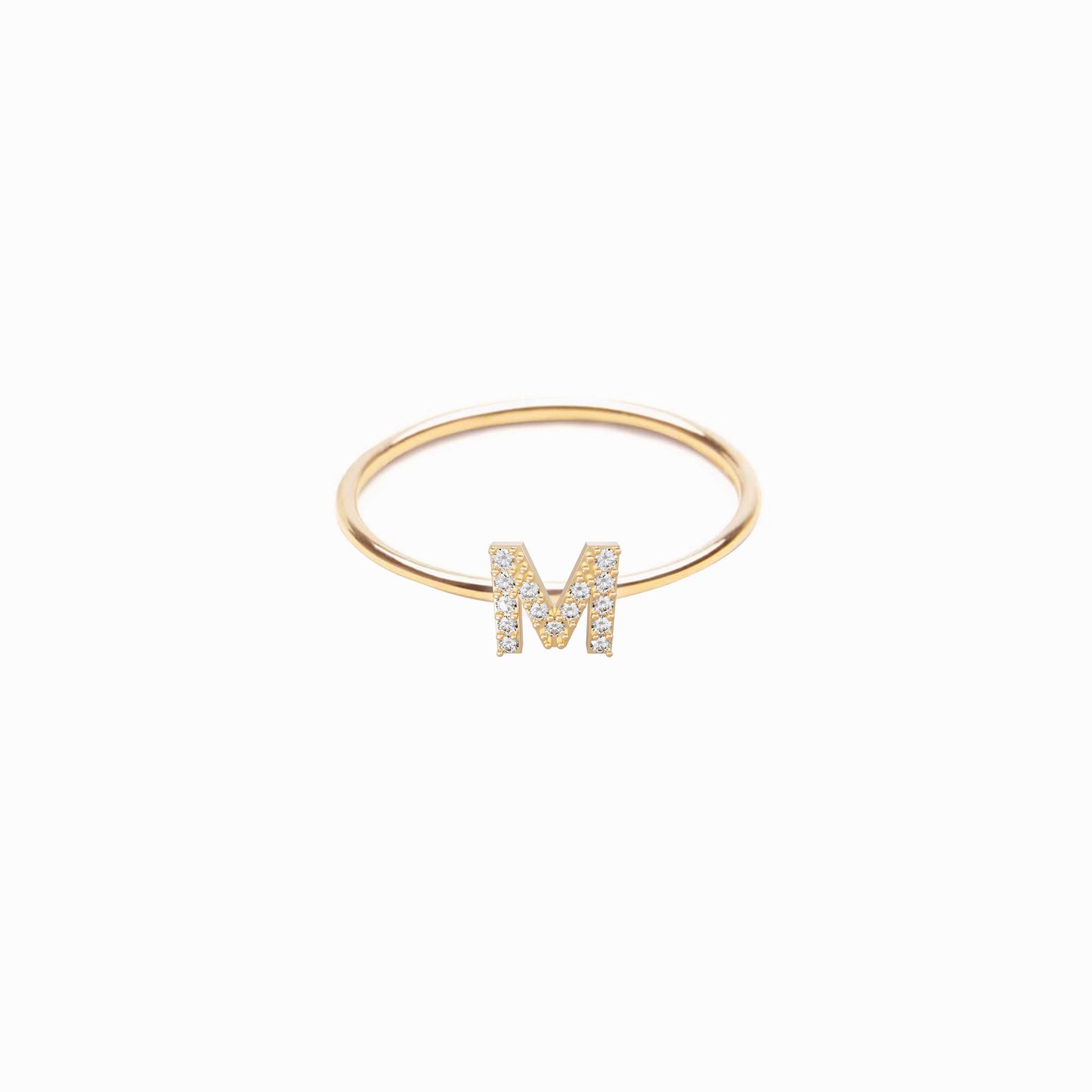 M Line Initial Letter Pavé Diamond Ring 14K Solid Gold