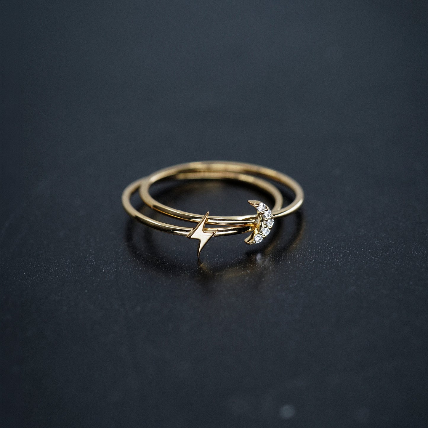 Lightning Bolt Line Ring 14K  Solid Gold