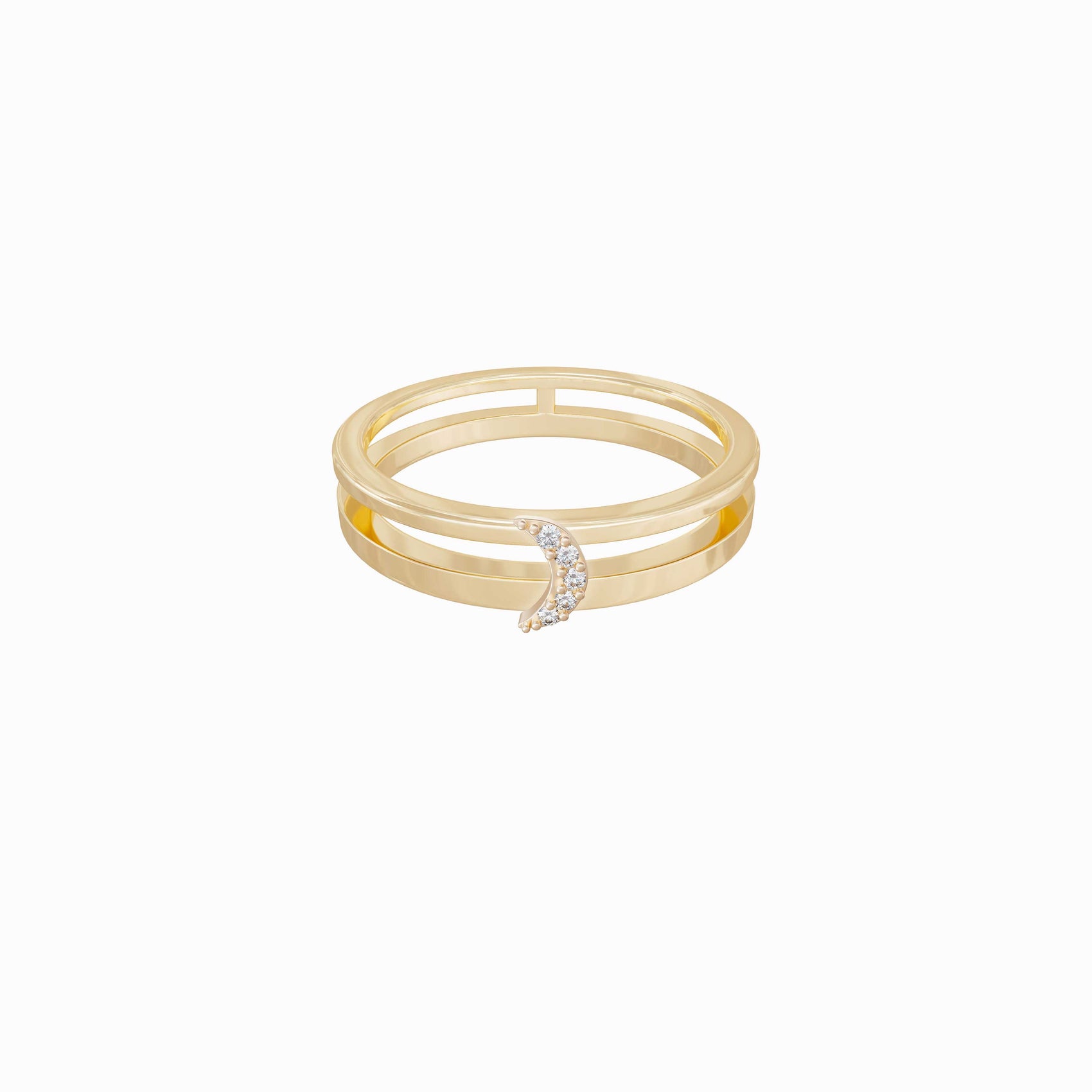 Crescent Pavé Lab Diamond Ring 14K  Solid Gold
