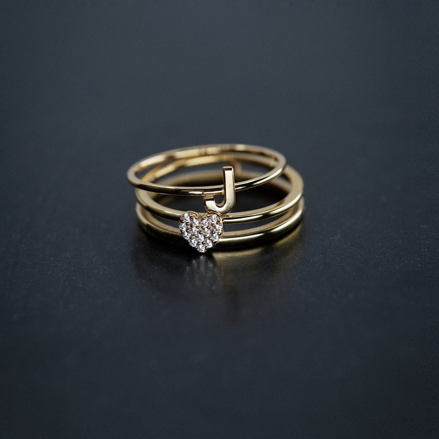 Heart Line Pavé Diamond Ring 14K Solid Gold