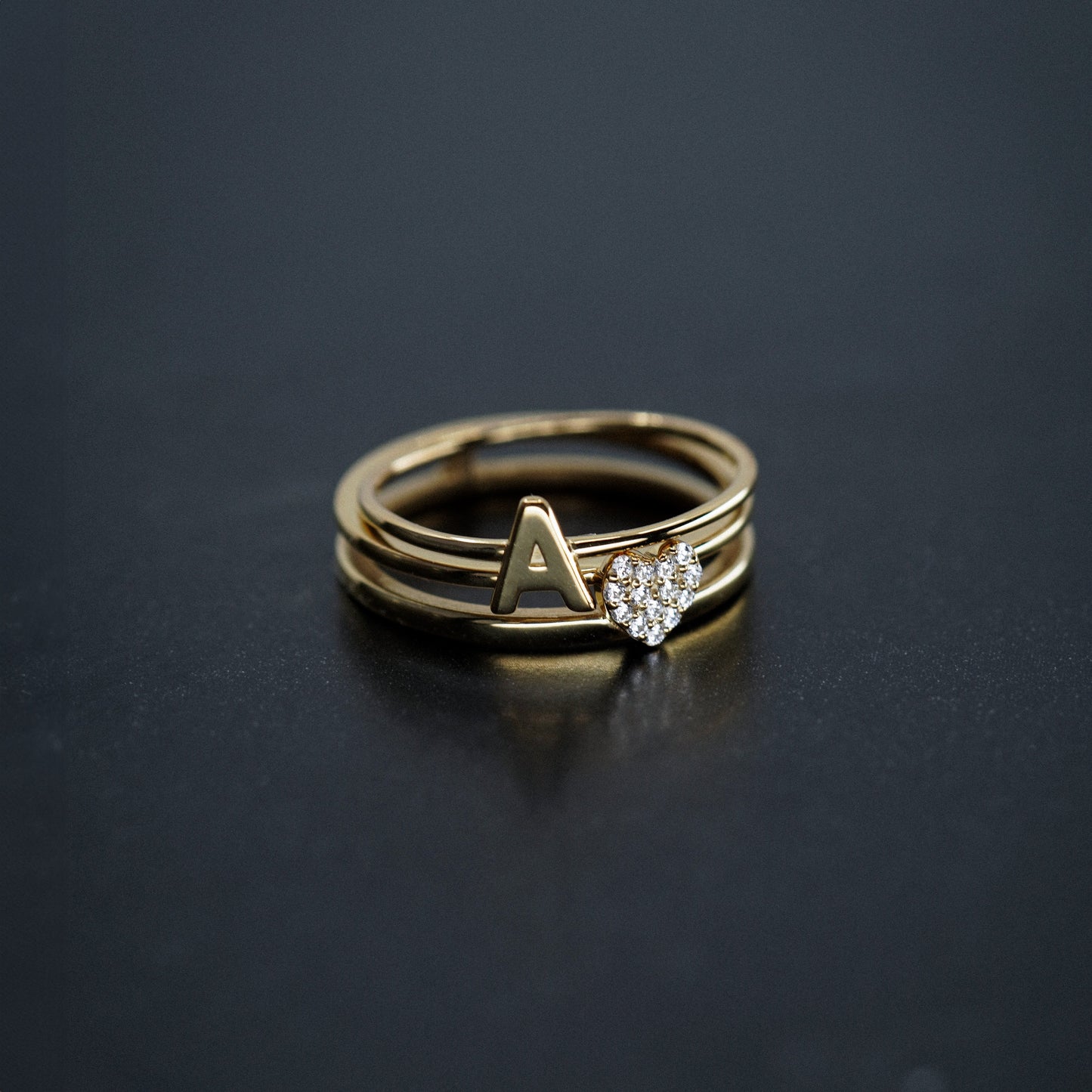 Heart Line Pavé Diamond Ring 14K Solid Gold