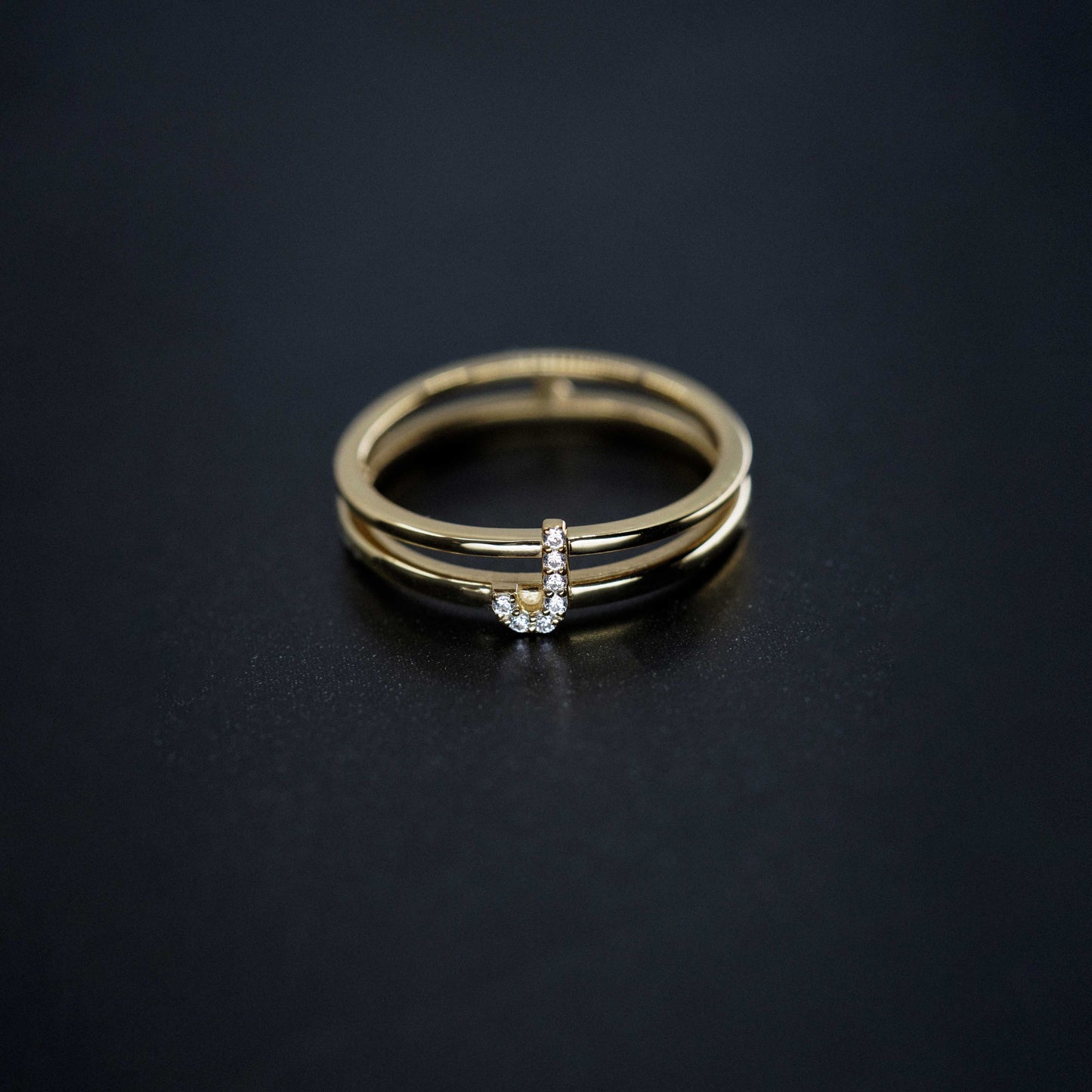 J Initial Letter Pavé Diamond Ring 14K Solid Gold