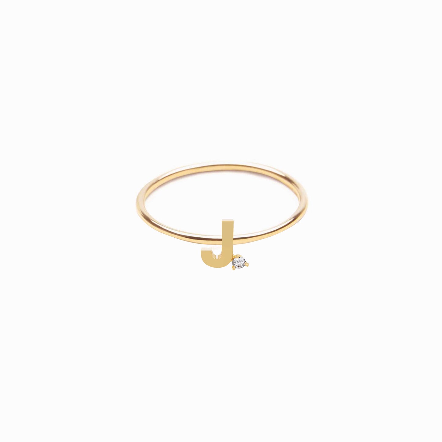 J Line Initial Letter One Pavé Diamond Ring 14K Solid Gold