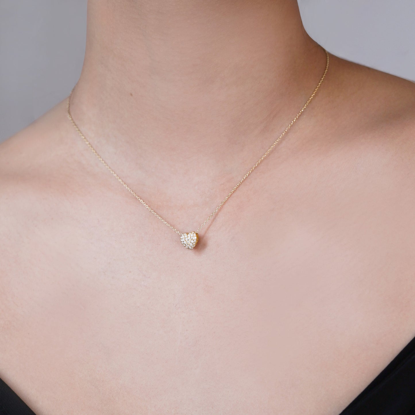 Eclipse Heart Pavé Lab Diamond Charm 14K Gold