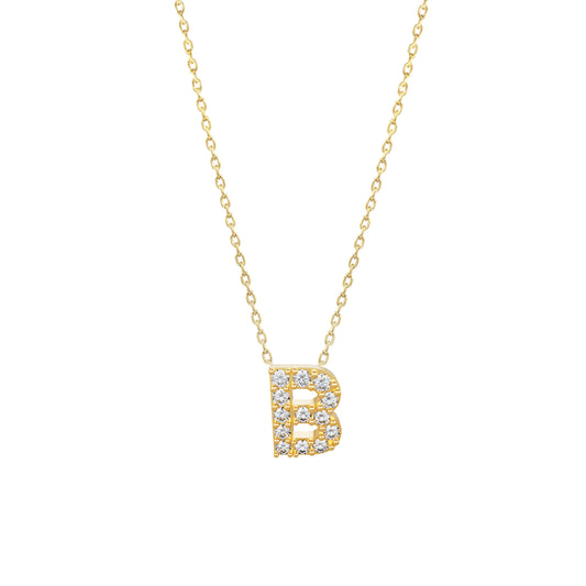 J Initial Letter Pavé Natural Diamond Necklace 14K Solid Gold