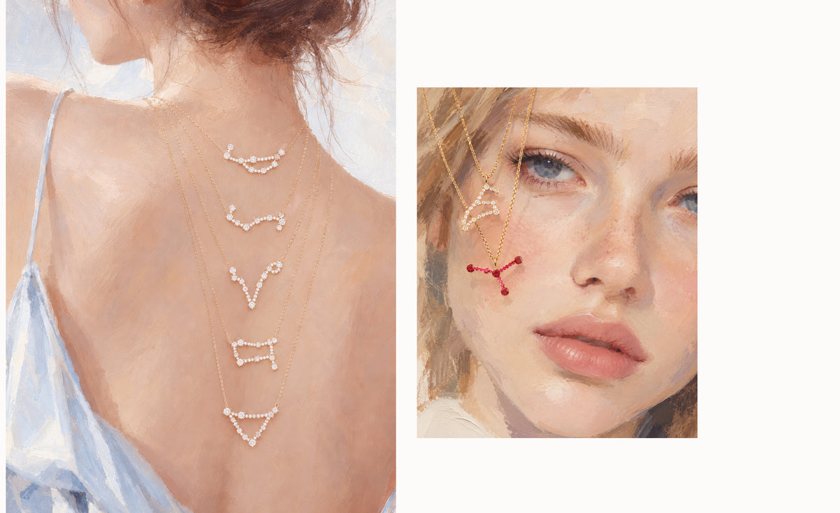 Zodiac Constellation Necklace Diamond Pendant 14K Solid Gold