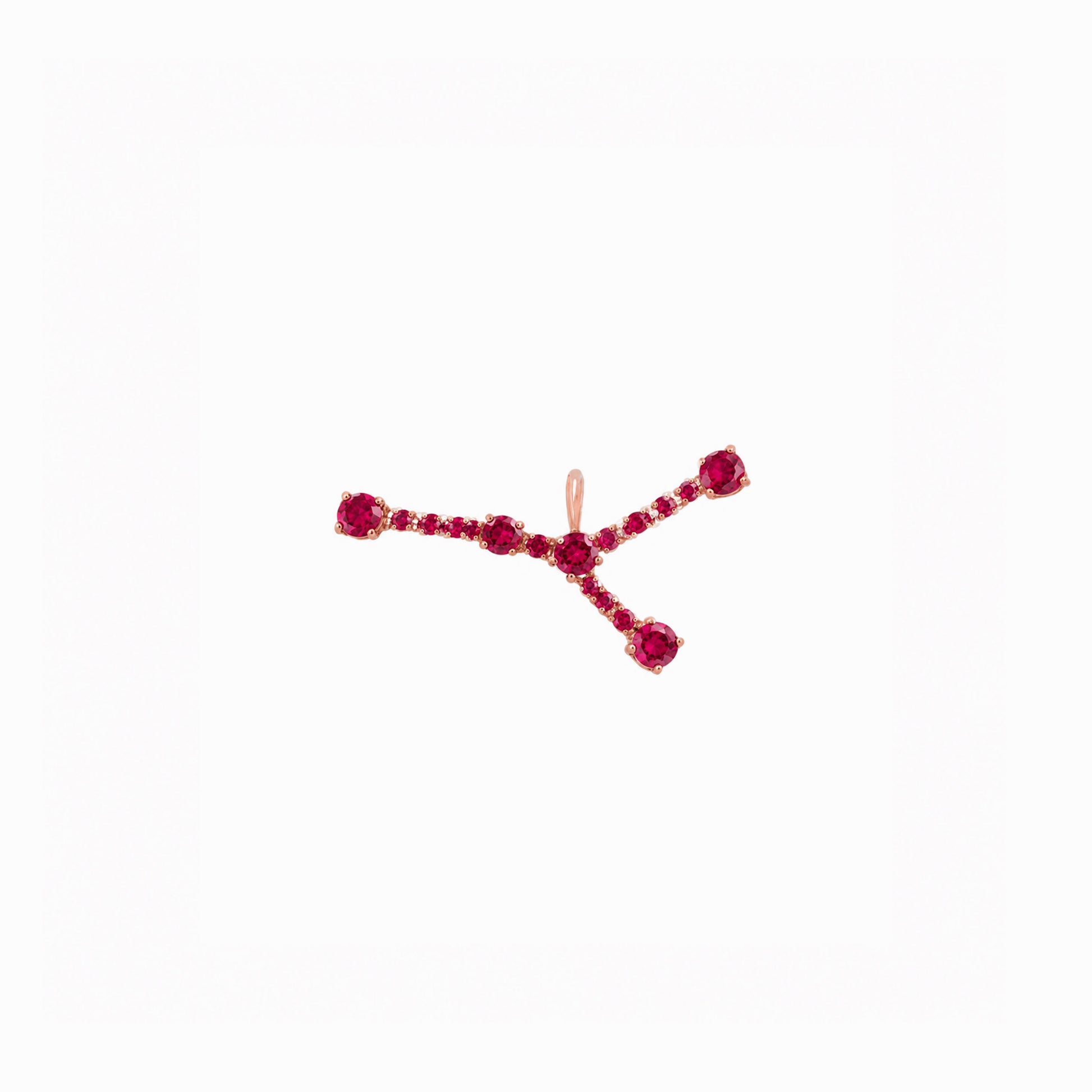 Cancer Zodiac Constellation Pendant 14K Solid Gold Ruby Birthstone