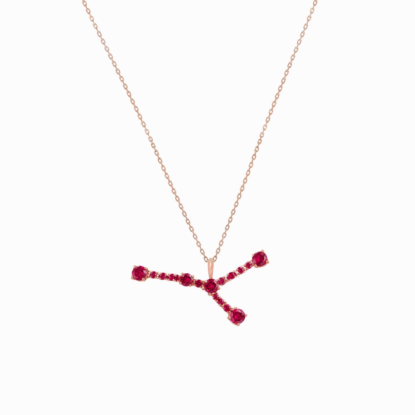 Cancer Zodiac Constellation Pendant 14K Solid Gold Ruby Birthstone