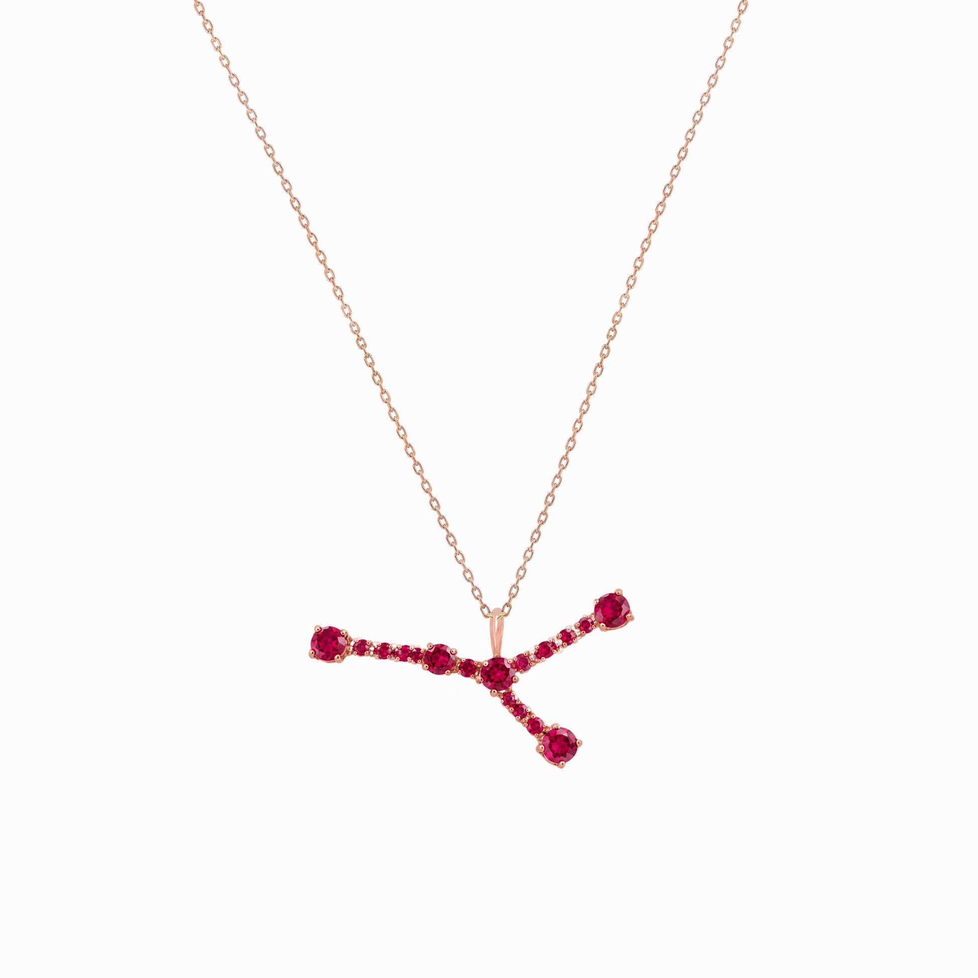 Cancer Zodiac Constellation Pendant 14K Solid Gold Ruby Birthstone