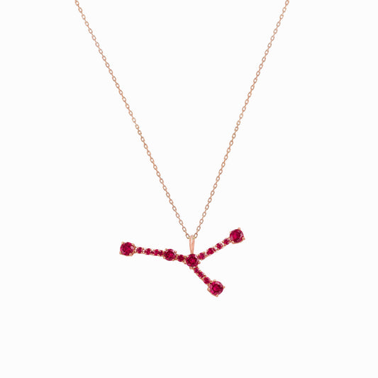 Cancer Zodiac Constellation Pendant 14K Solid Gold Ruby Birthstone