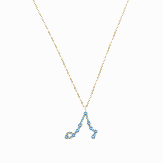 Pisces Zodiac Constellation Pendant 14K Solid Gold Aquamarine Birthstone | BY L’AIMÉ NEW YORK