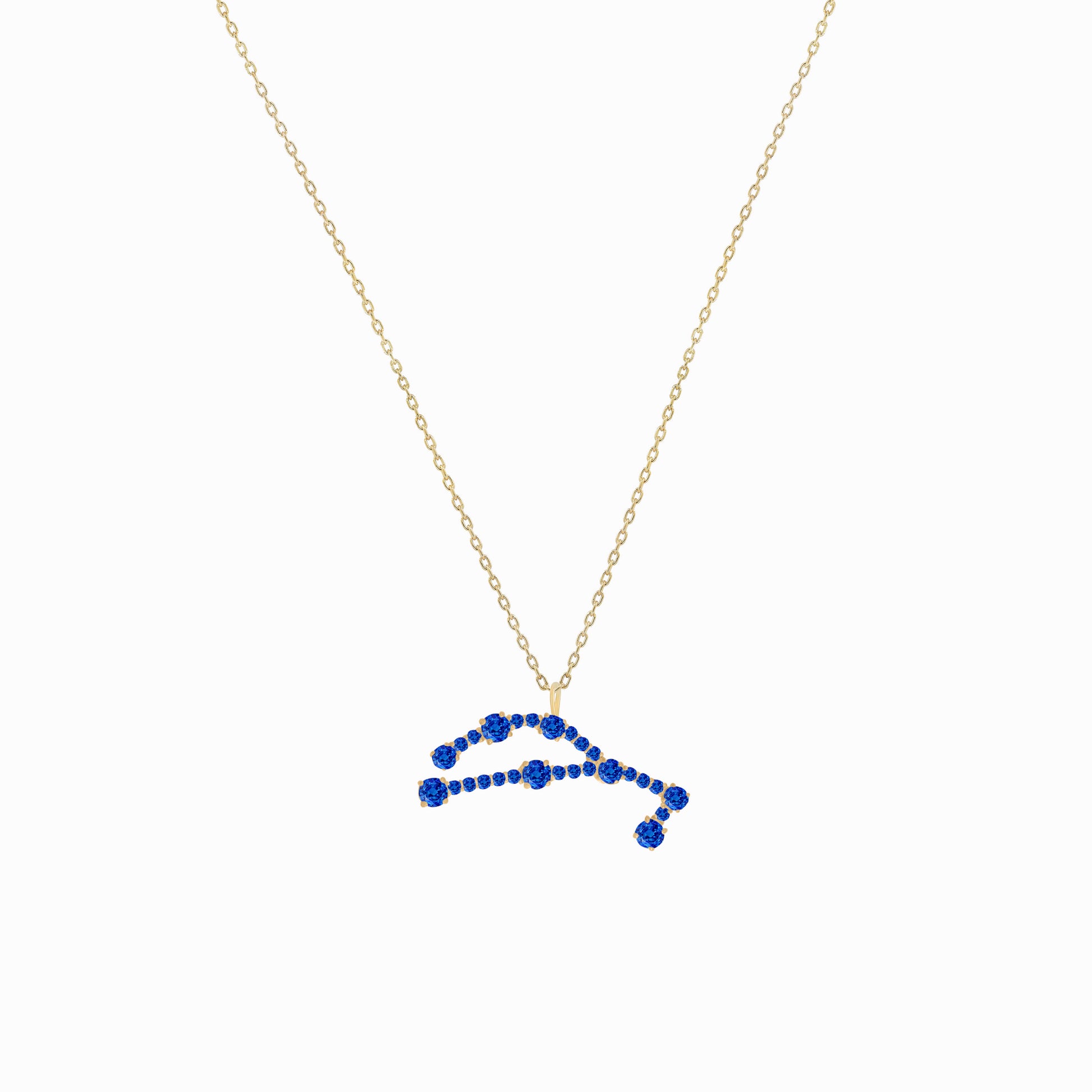 Virgo Constellation Pendant 14K Solid Gold Blue Sapphire Birthstone