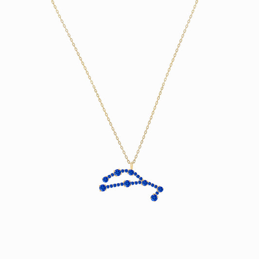 Virgo Constellation Pendant 14K Solid Gold Blue Sapphire Birthstone