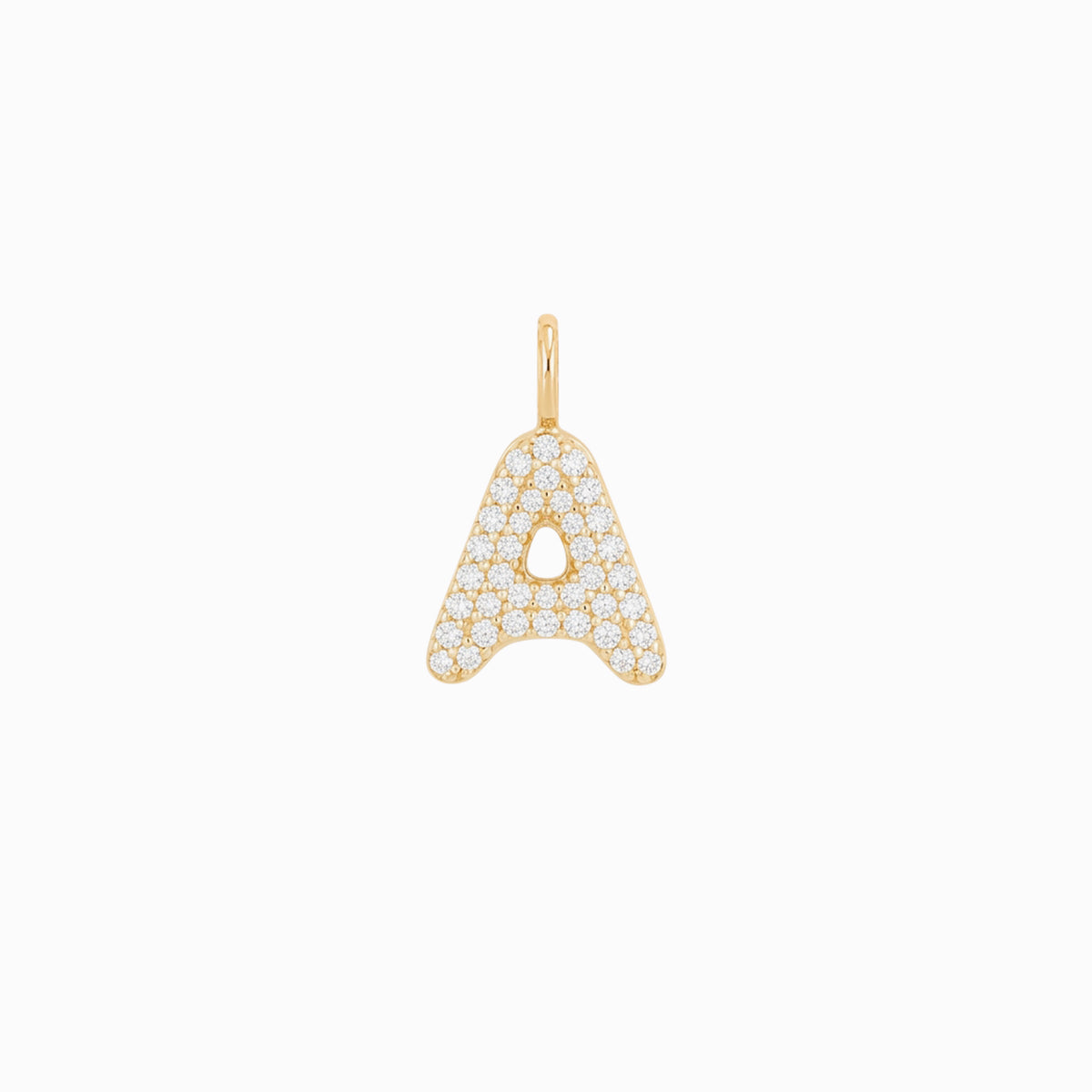 Soft Puffy Initial Letter Charm Lab Diamond Solid Gold - Personalized