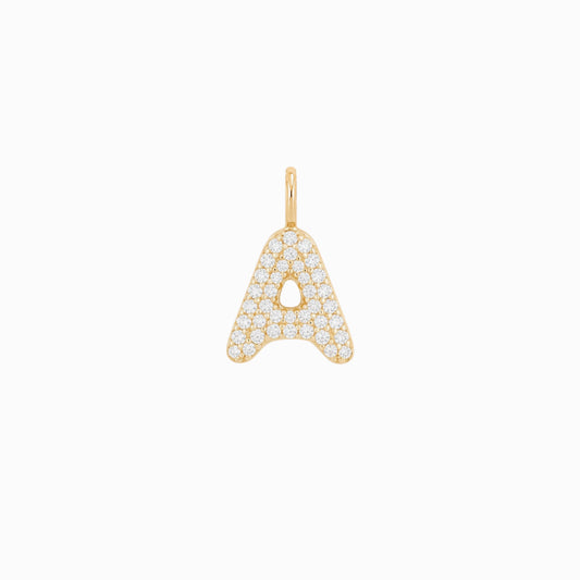 Soft Puffy Initial Letter Charm Lab Diamond 14K Solid Gold - Personalized