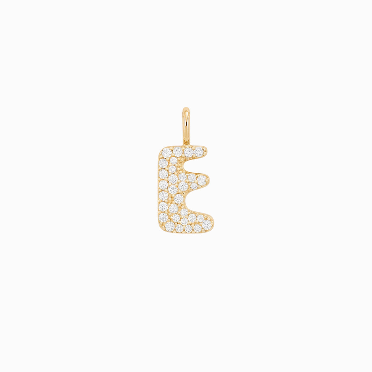 Soft Puffy Initial Letter Charm Lab Diamond Solid Gold - Personalized