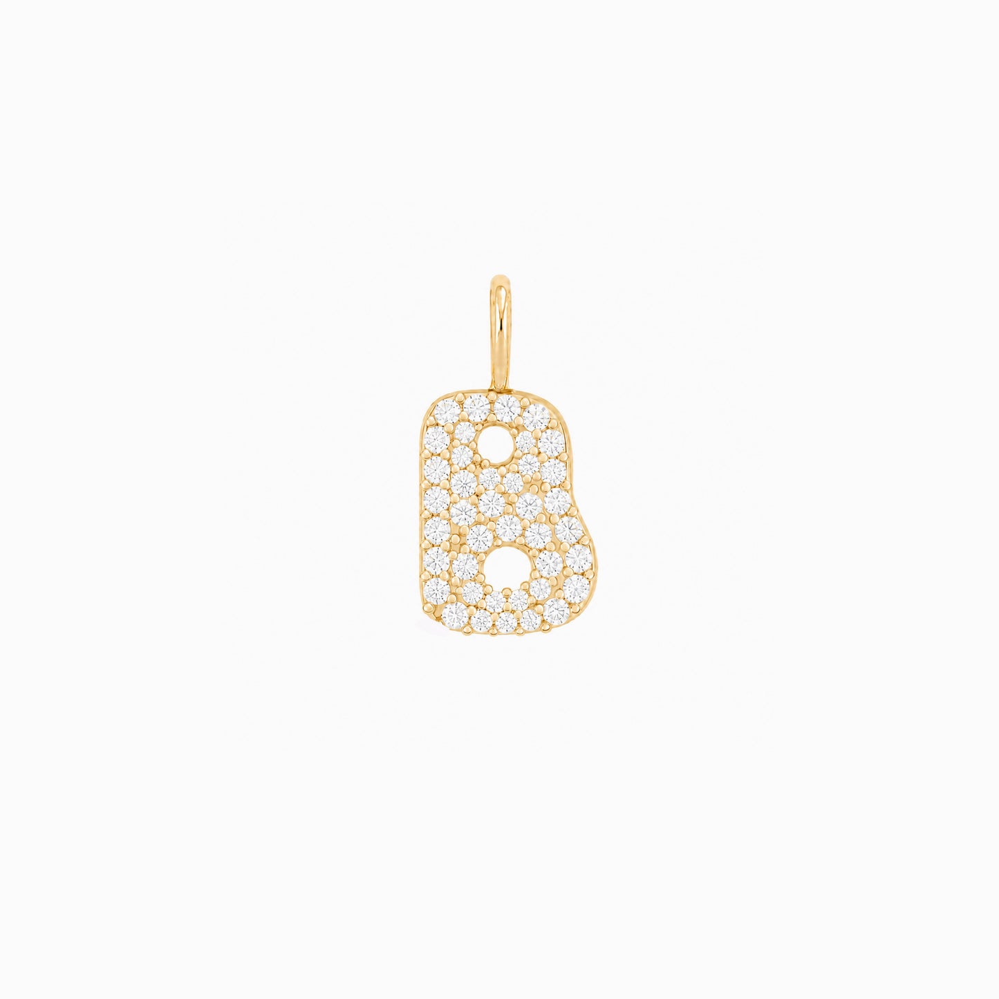 Soft Puffy Initial Letter Charm Pavé Lab Diamond 14K Solid Gold