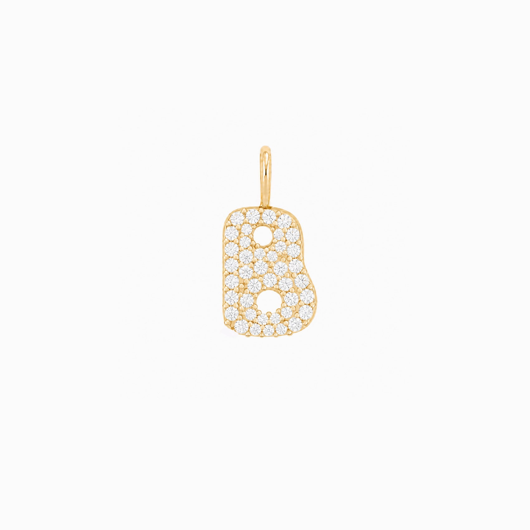 Soft Puffy Initial Letter Charm Pavé Lab Diamond 14K Solid Gold