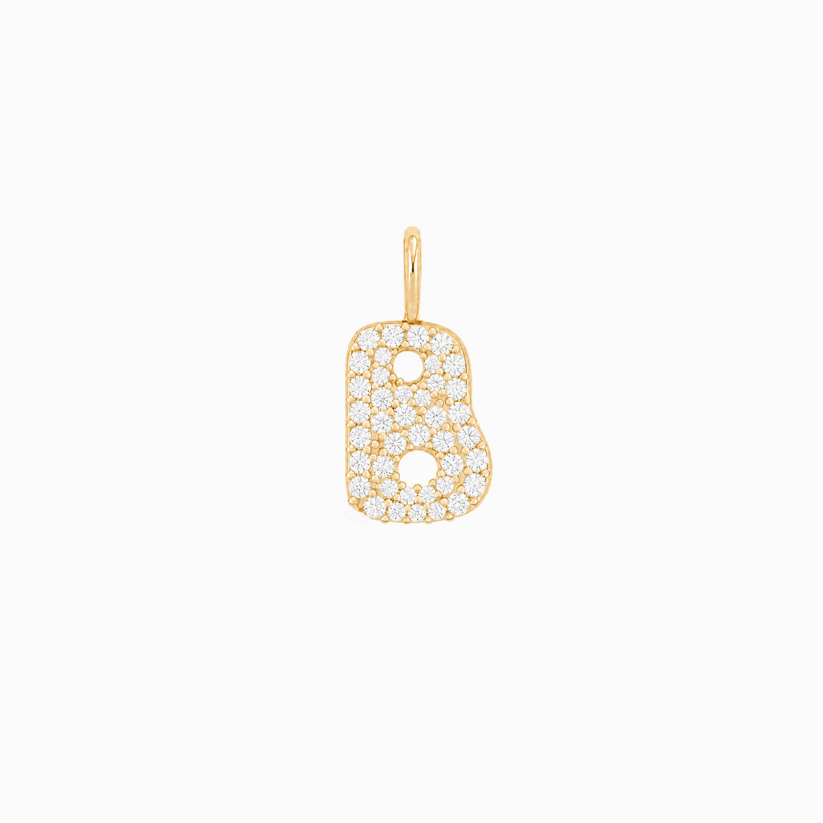 Soft Puffy Initial Letter Charm Pavé Lab Diamond 14K Solid Gold