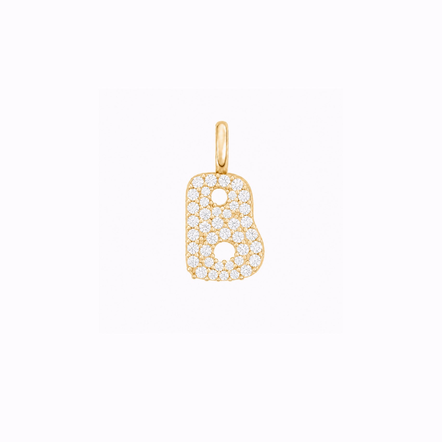 Soft Puffy Initial Letter Charm Pavé Lab Diamond 14K Solid Gold