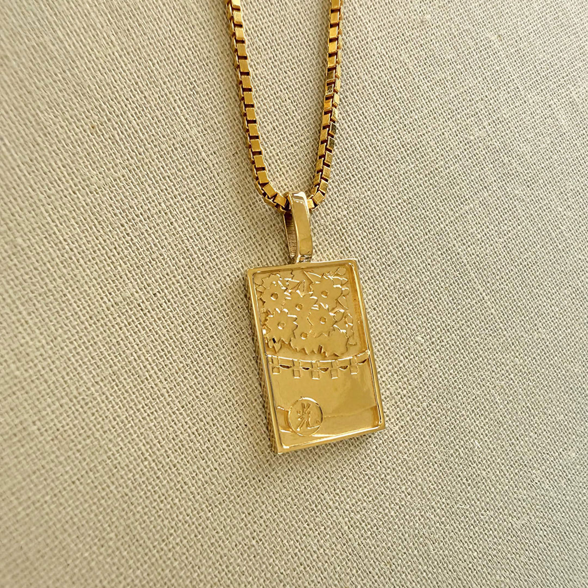 Korean Go-Stop Card Game Ogwang March Pendant 14K Solid Gold 오광 벚꽃
