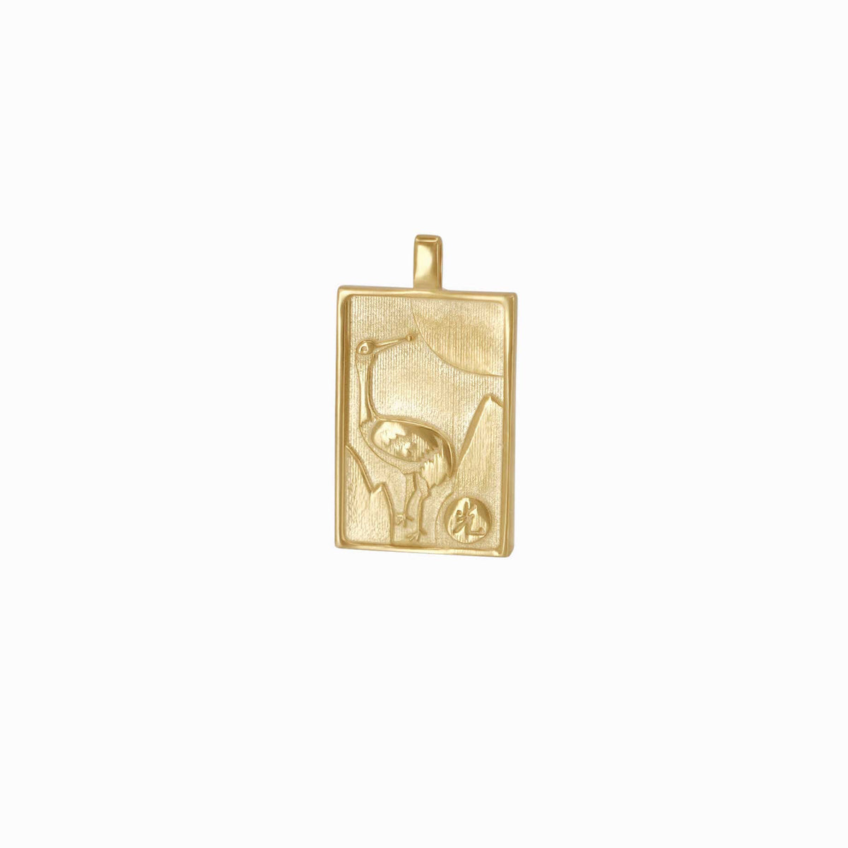Korean Go-Stop Card Game Ogwang January Pine Crane Pendant 14K Gold 오광 송학