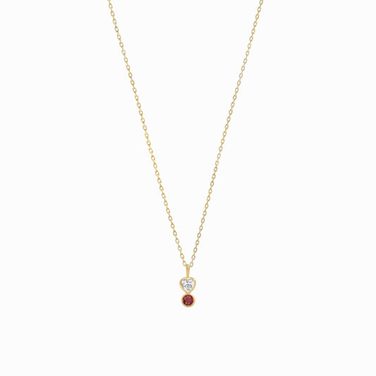 Heart Shape Lab Diamond & Natural Ruby Charm 14K Solid Gold | July Birthstone